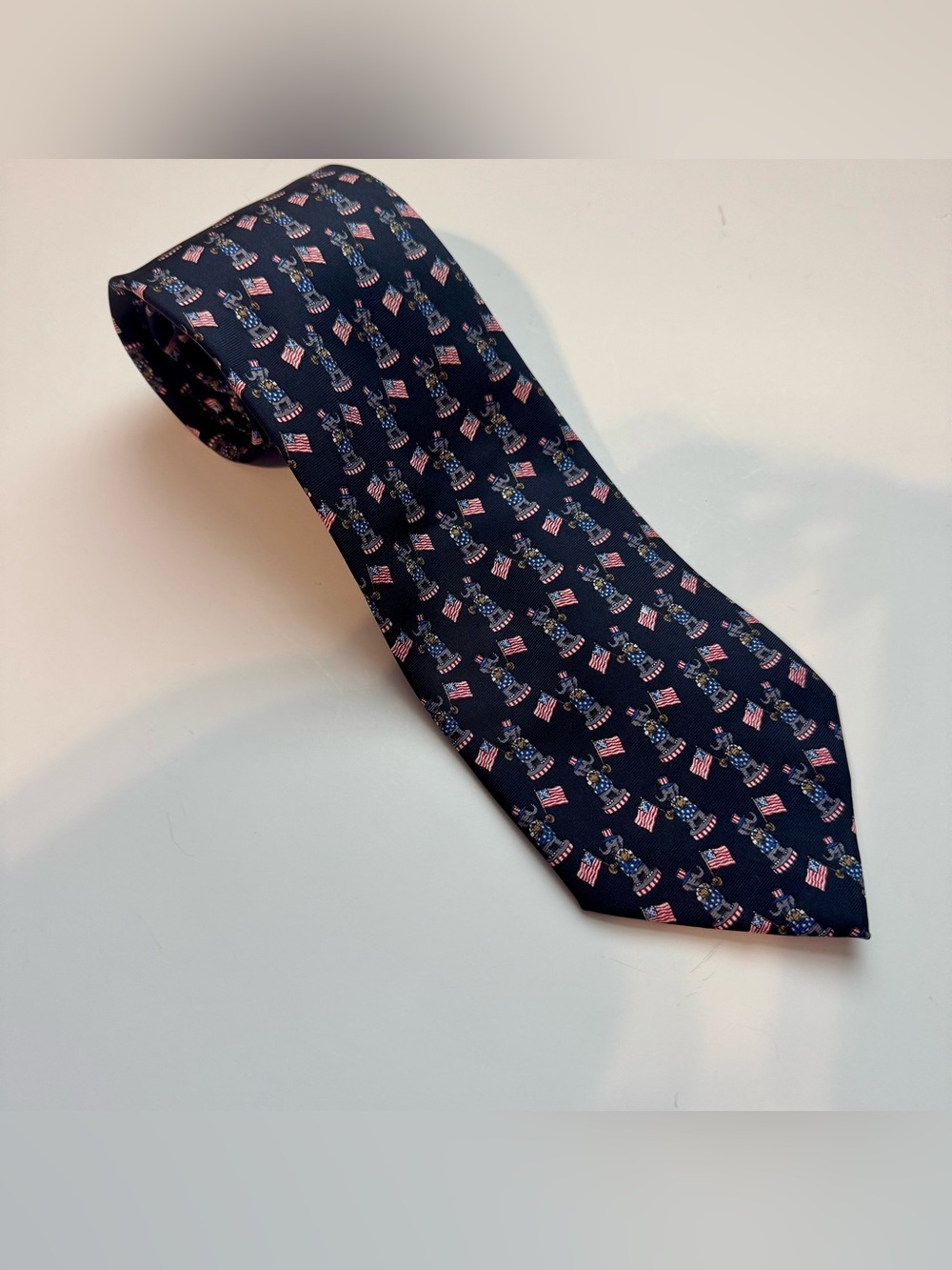 Museum Artifacts SILK TIE NECKTIE Elephant USA Flag Republican Party Politics